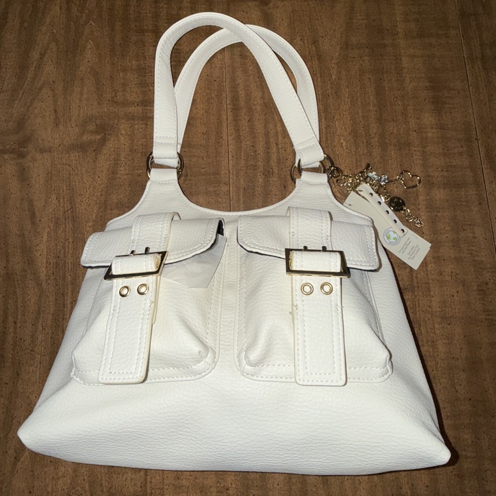 No Boundaries Women's Faux Leather Fashion 4-Poster HandBag Purse Ivory